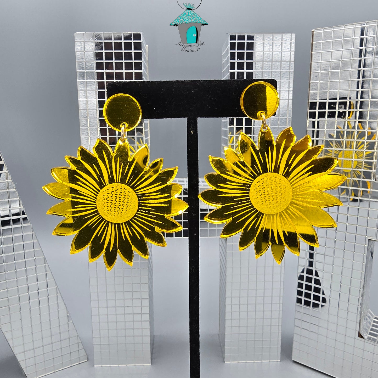 Sunflower Mirror Acrylic Statement Earrings