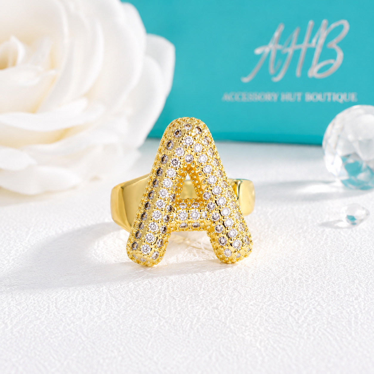 "The Initial Edit" Adjustable Gold CZ Rhinestone Ring