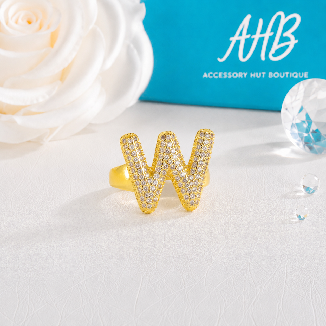 "The Initial Edit" Adjustable Gold CZ Rhinestone Ring