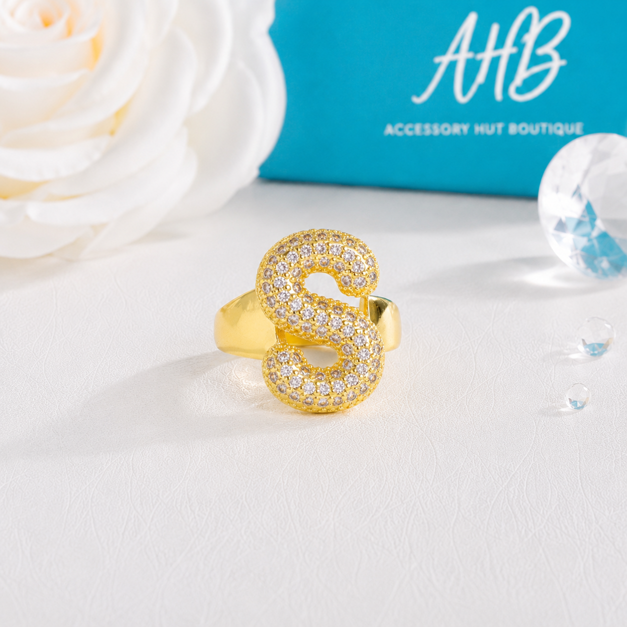 "The Initial Edit" Adjustable Gold CZ Rhinestone Ring