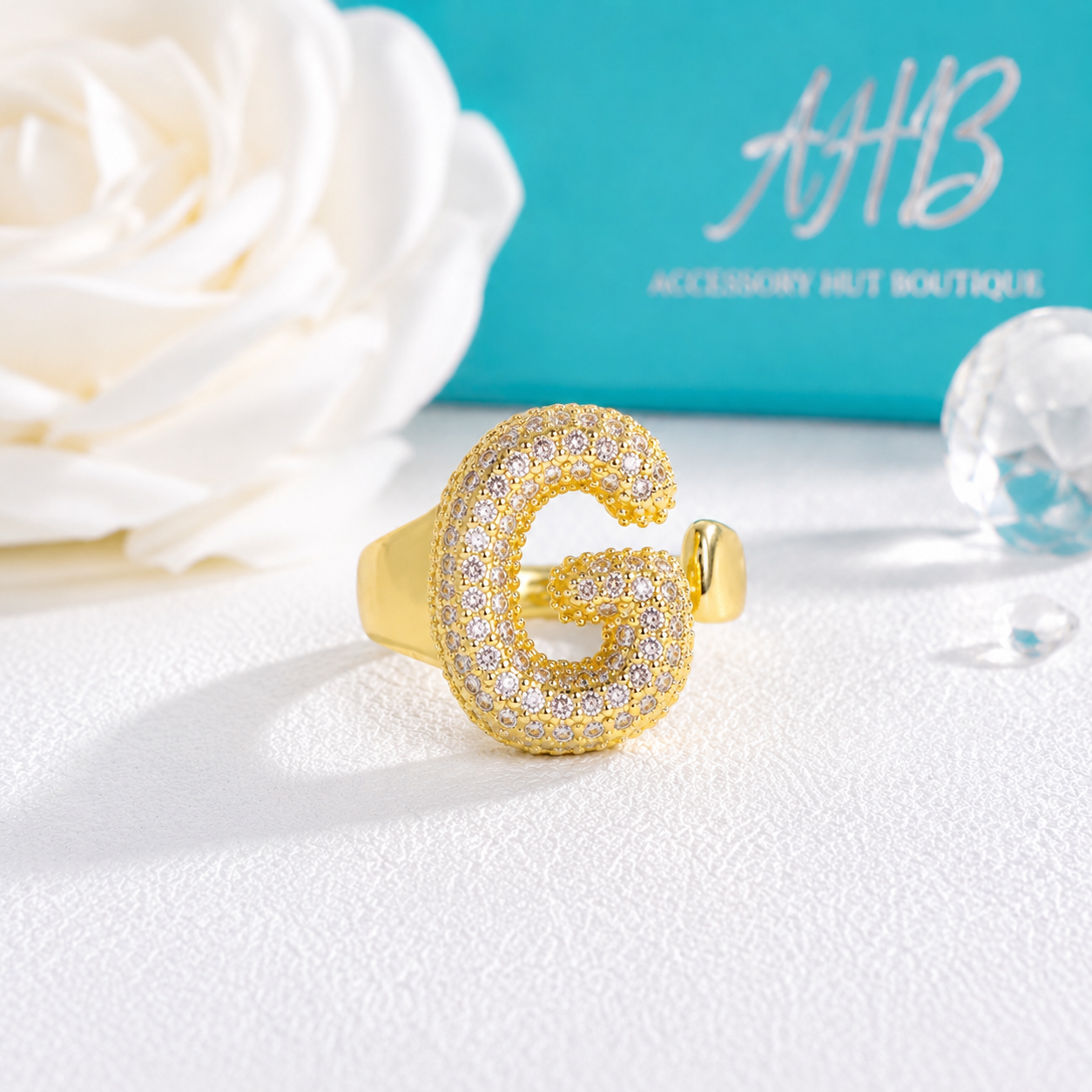 "The Initial Edit" Adjustable Gold CZ Rhinestone Ring
