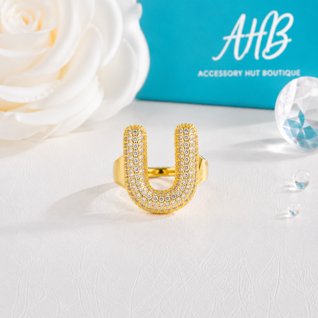 "The Initial Edit" Adjustable Gold CZ Rhinestone Ring