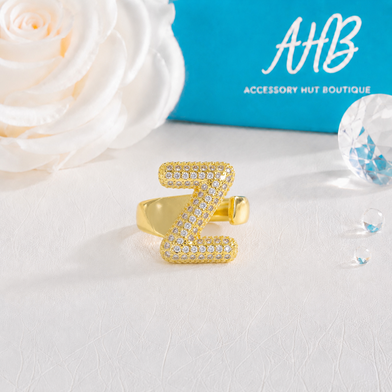 "The Initial Edit" Adjustable Gold CZ Rhinestone Ring