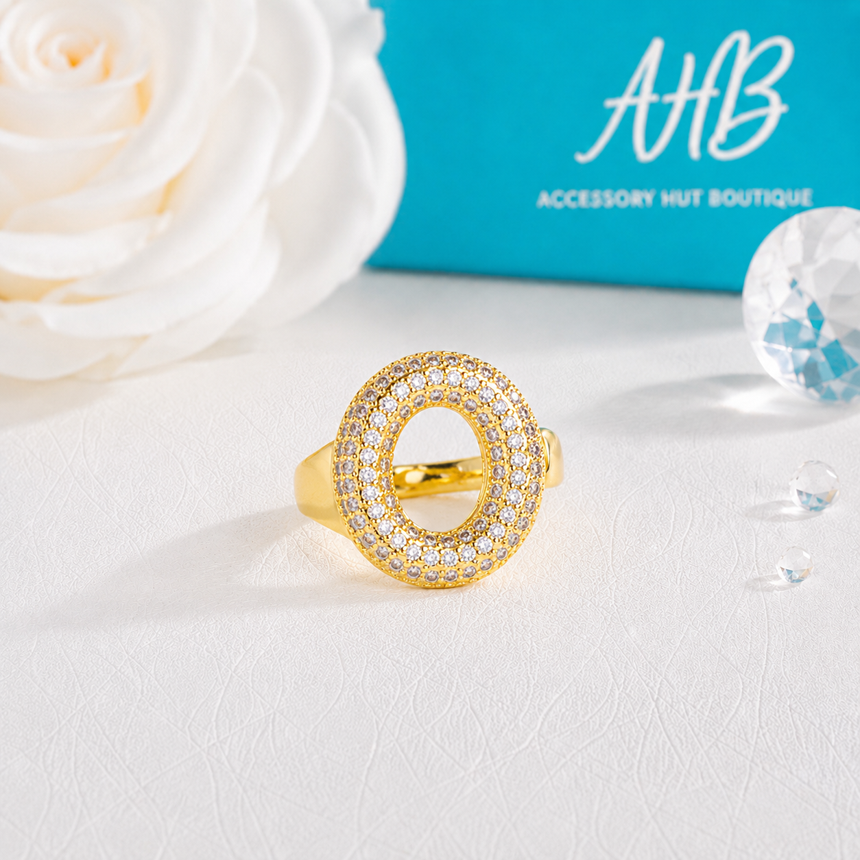 "The Initial Edit" Adjustable Gold CZ Rhinestone Ring