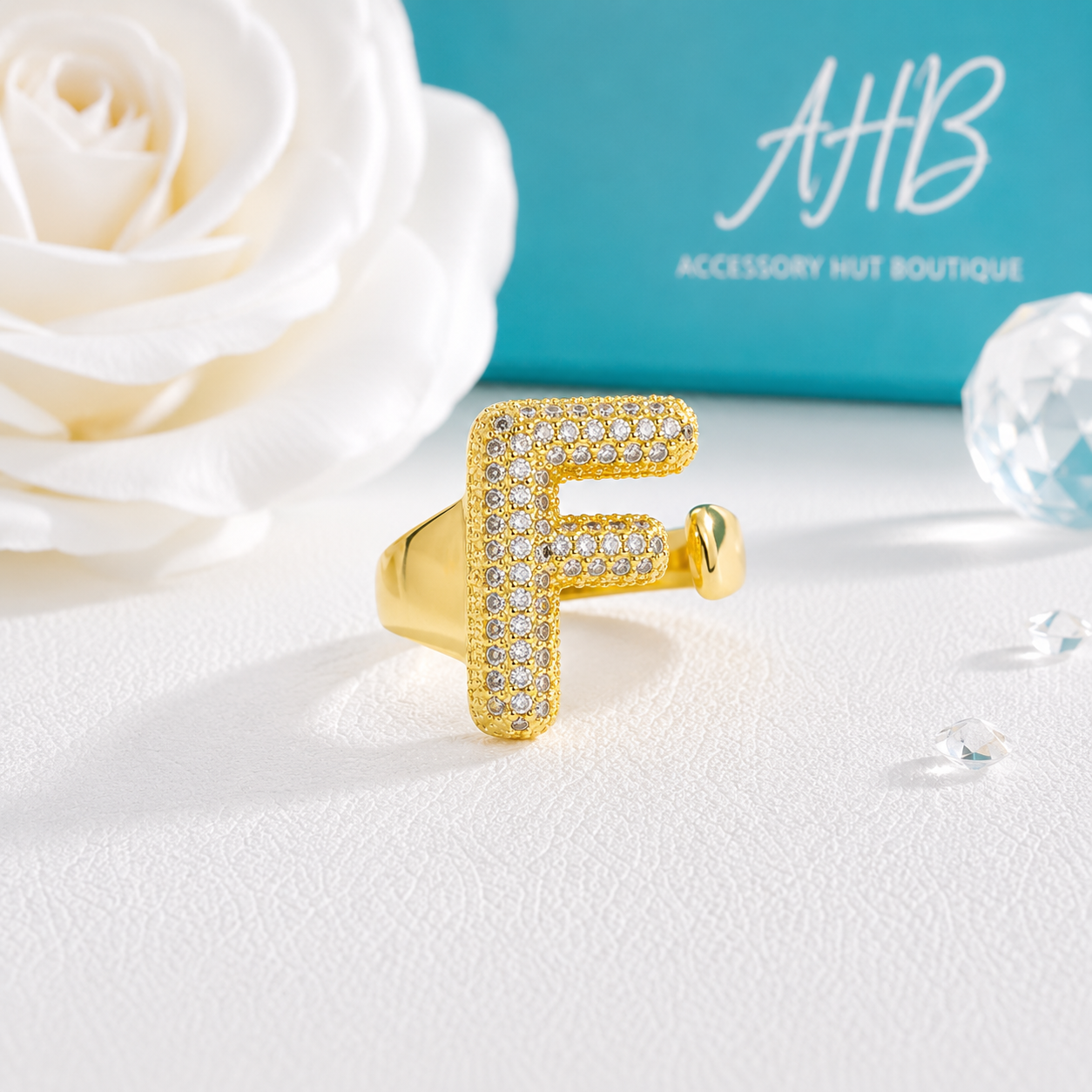 "The Initial Edit" Adjustable Gold CZ Rhinestone Ring