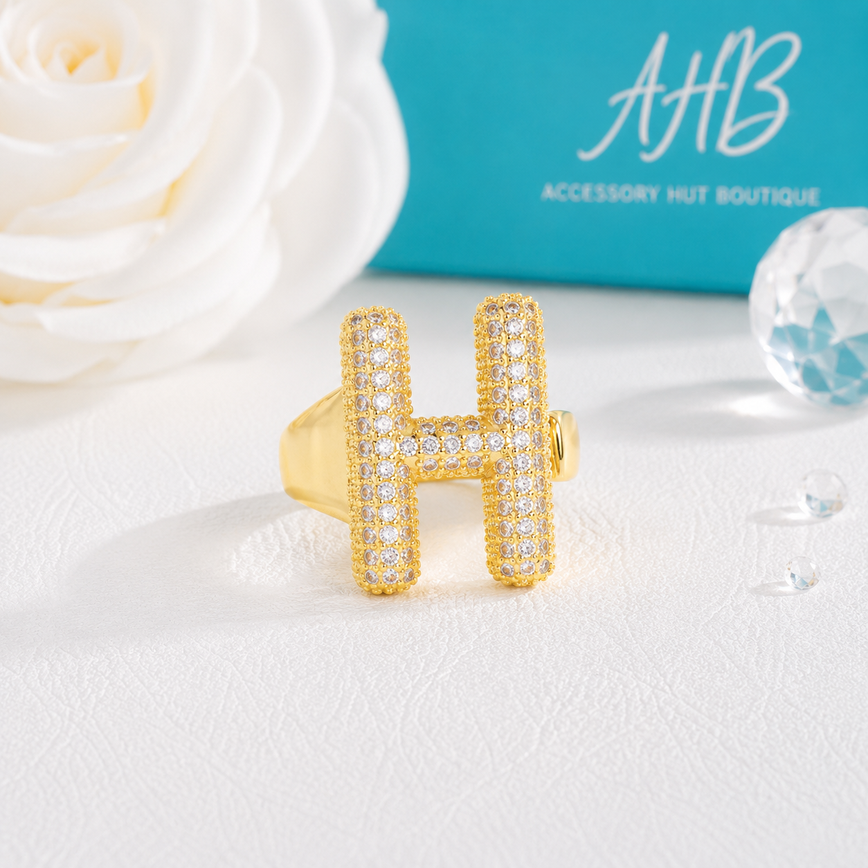 "The Initial Edit" Adjustable Gold CZ Rhinestone Ring