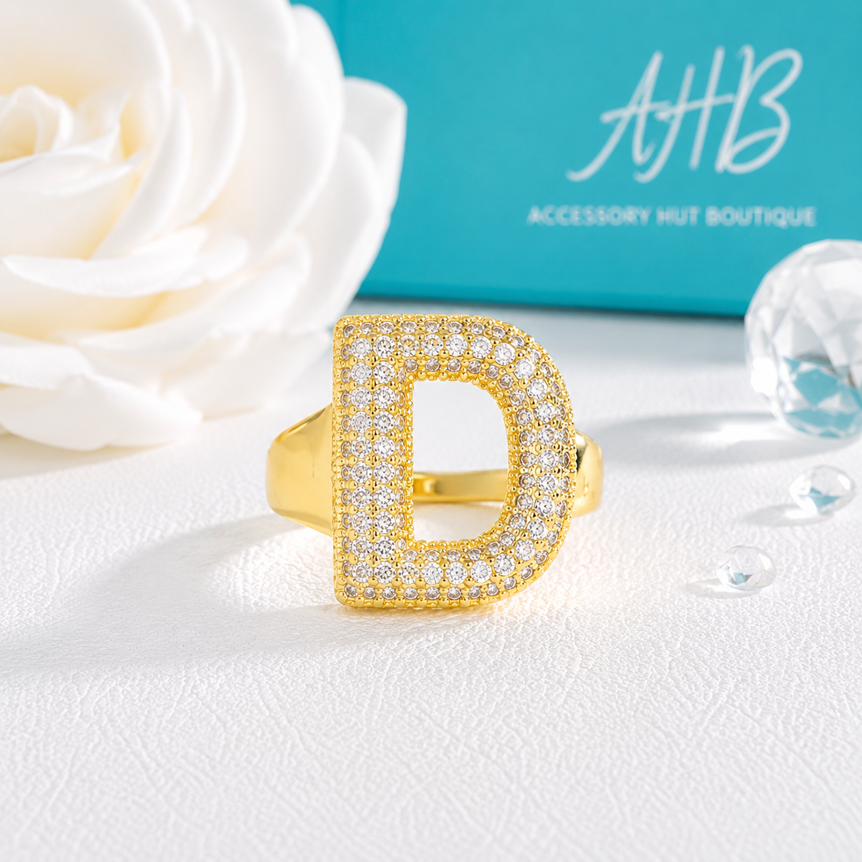"The Initial Edit" Adjustable Gold CZ Rhinestone Ring