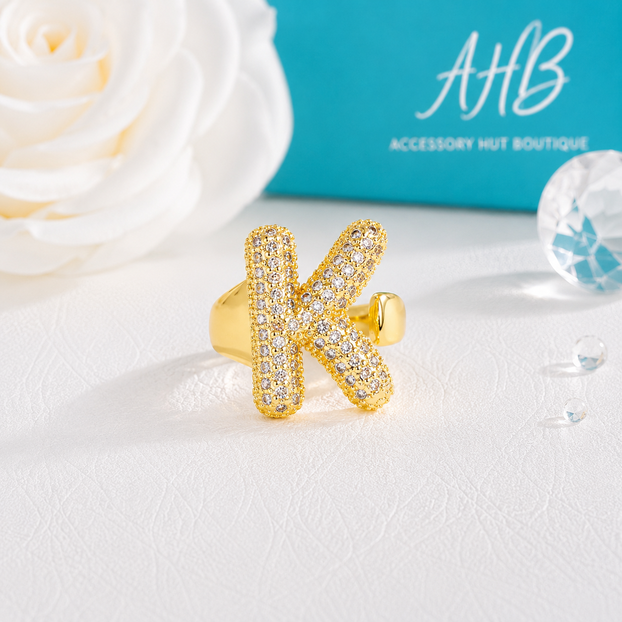 "The Initial Edit" Adjustable Gold CZ Rhinestone Ring