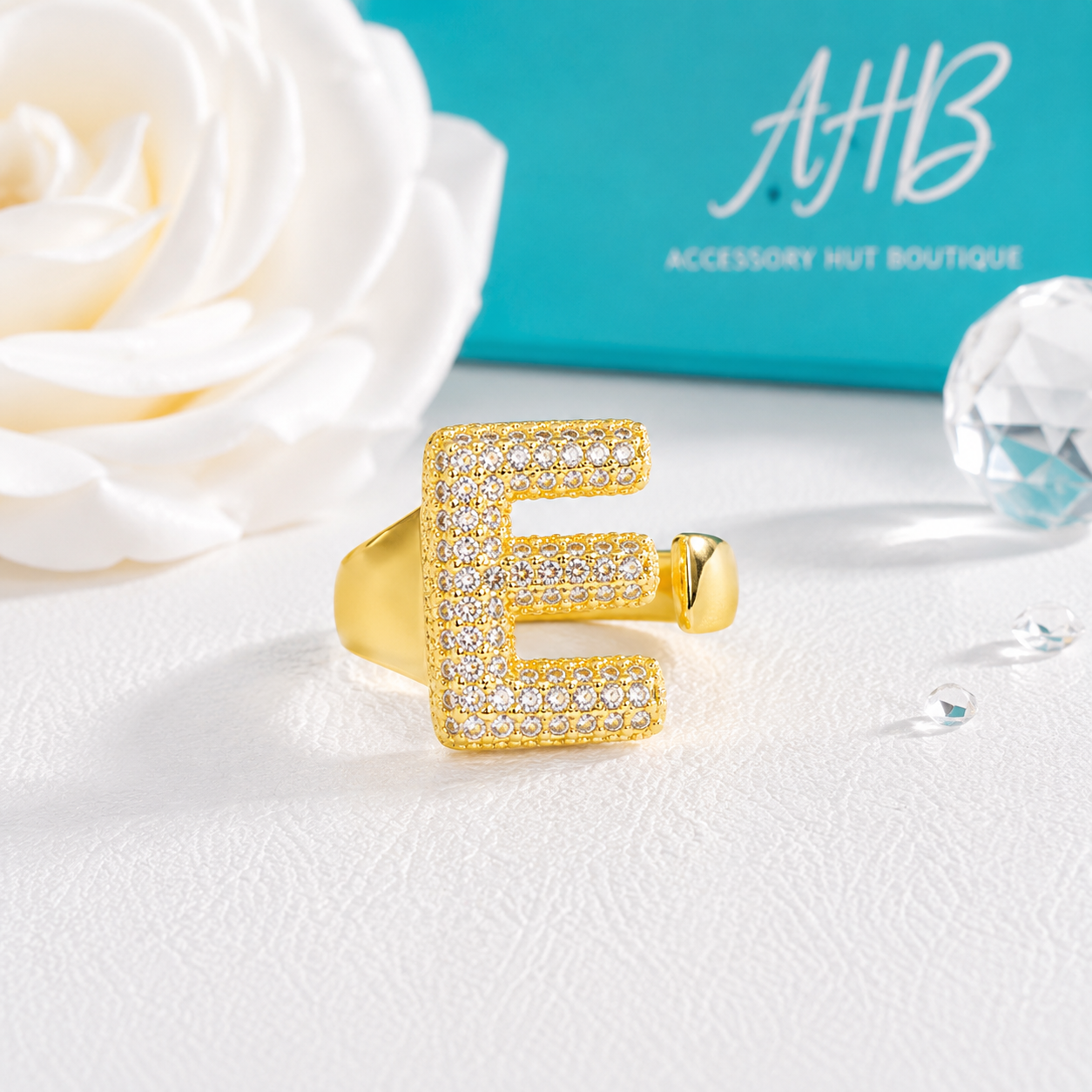 "The Initial Edit" Adjustable Gold CZ Rhinestone Ring