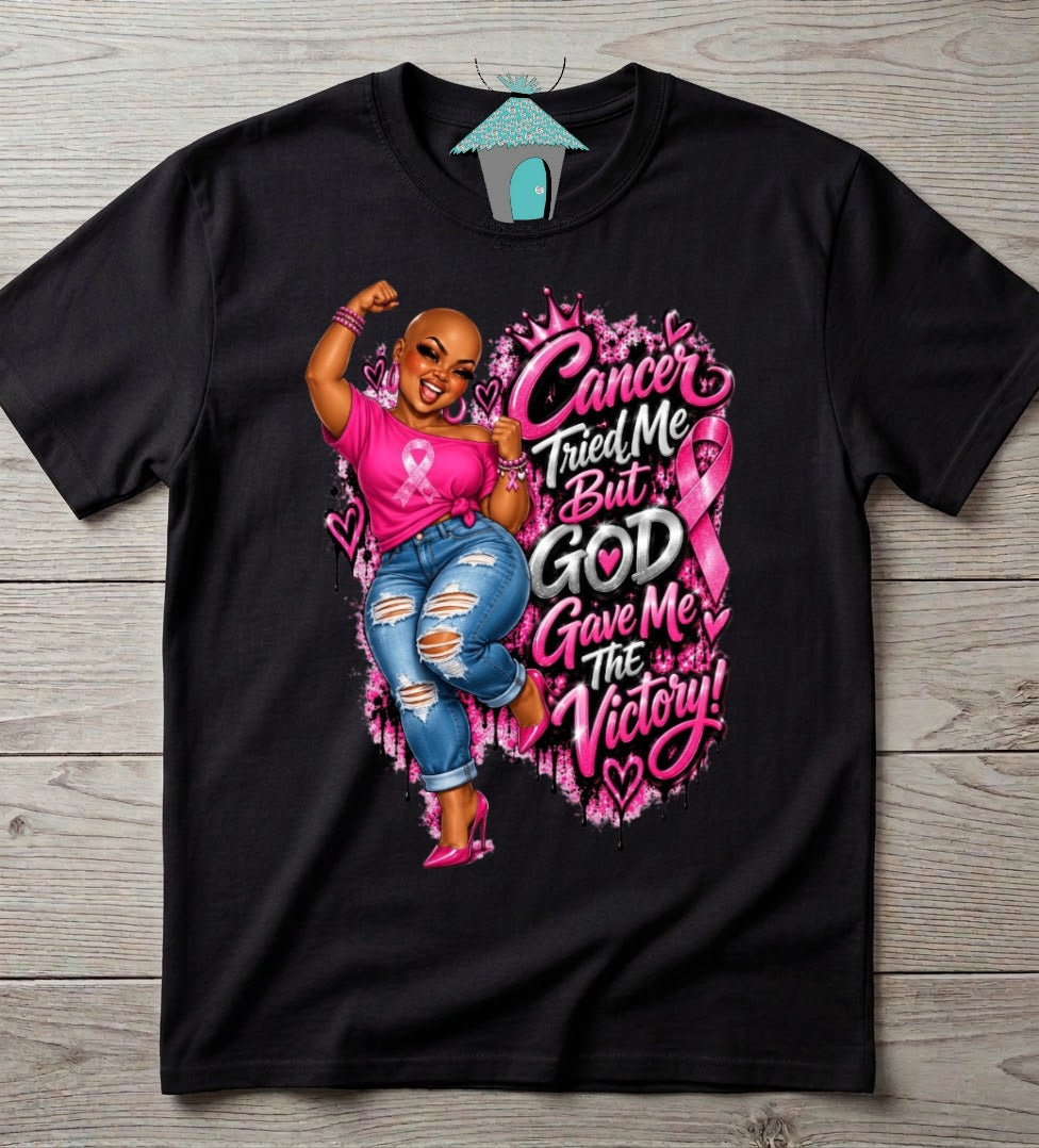 Cancer Tried Me But God Gave Me the Victory Tee | Breast Cancer Awareness Shirt