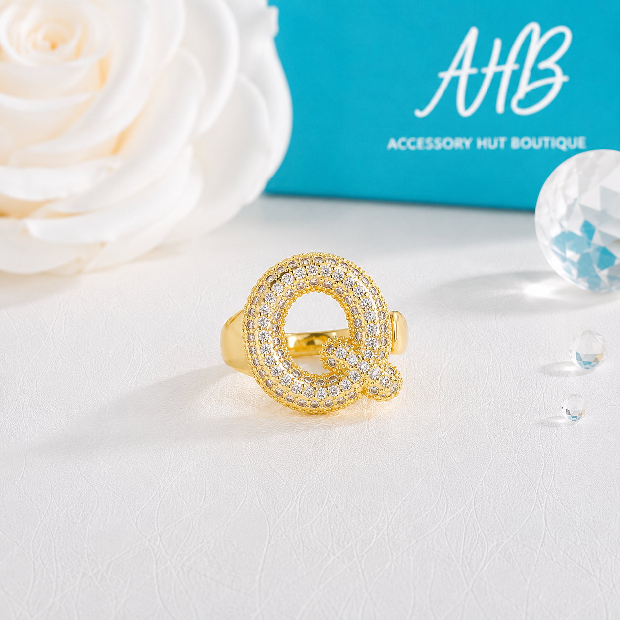 "The Initial Edit" Adjustable Gold CZ Rhinestone Ring