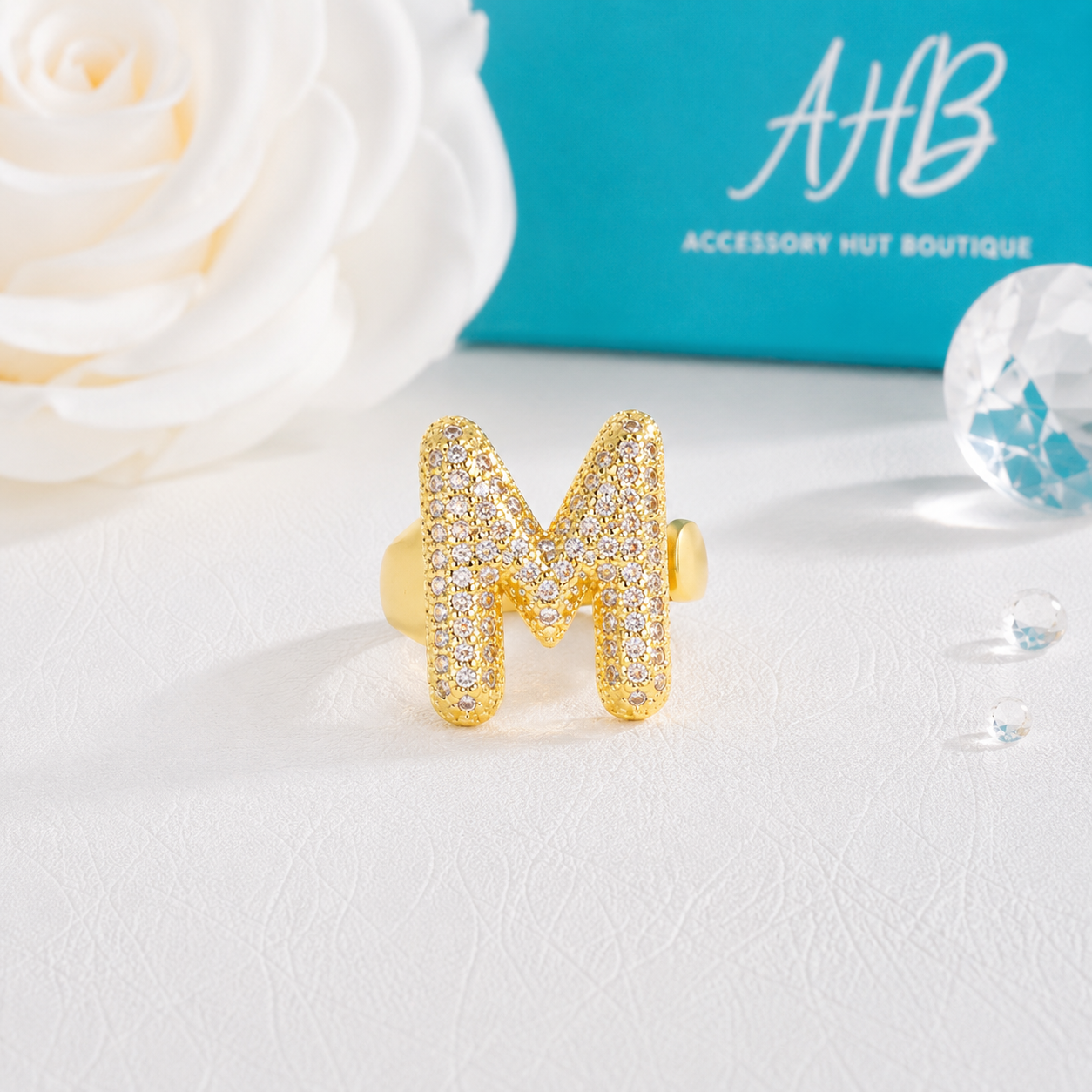 "The Initial Edit" Adjustable Gold CZ Rhinestone Ring