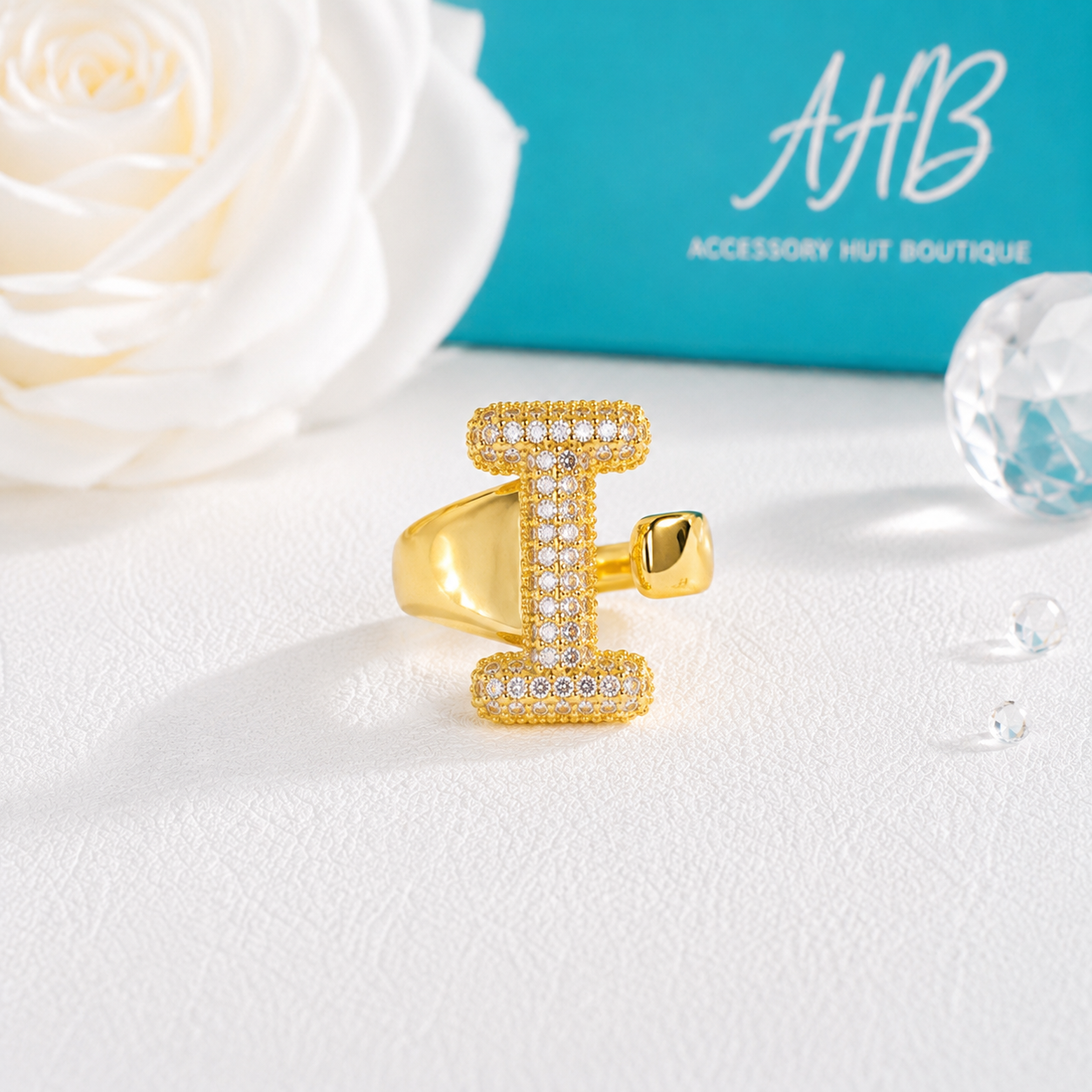 "The Initial Edit" Adjustable Gold CZ Rhinestone Ring