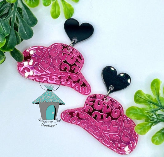 "Wild at Heart" Mirror Acrylic Leopard Cowgirl Hat Statement Earrings