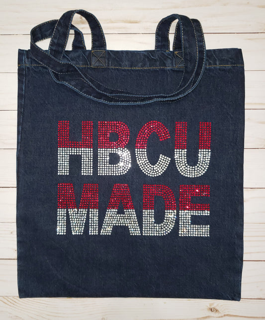 Denim Red & Clear HBCU MADE Rhinestone Tote