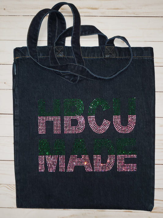 Denim Pink & Green HBCU MADE Rhinestone Tote